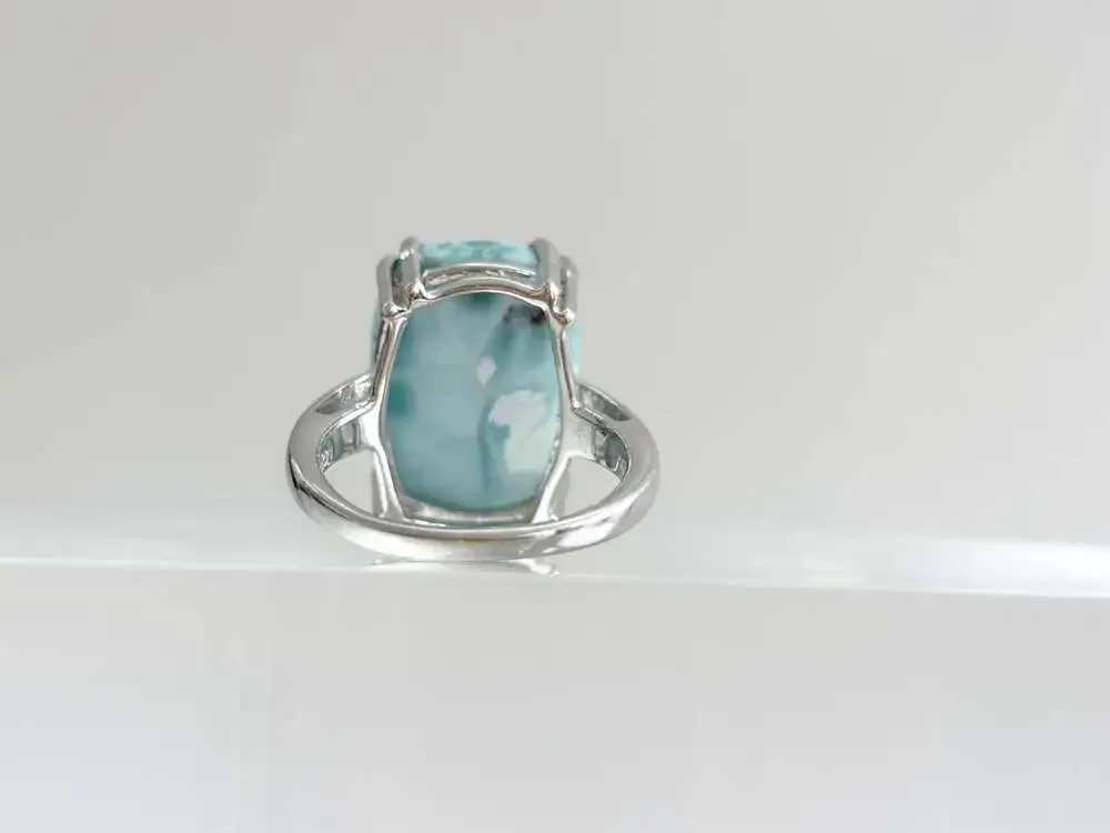 Larimar Solitaire Cabochon Gemstone Sterling Silver Claw Prong Set 925 Vintage R